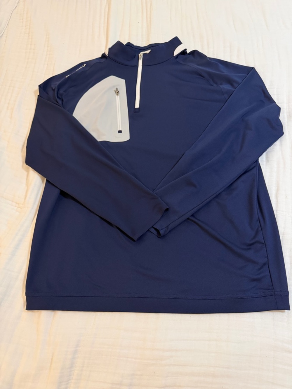 Peter Millar Half-Zip Forge Pullover- Navy with Light Gray Pocket Detail